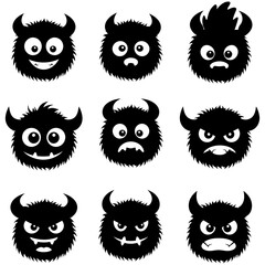 Monster character head icon set vector illustration