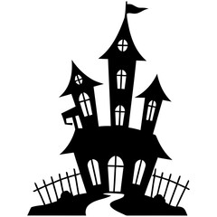 Haunted Halloween Castle at Night with Bats and Moon