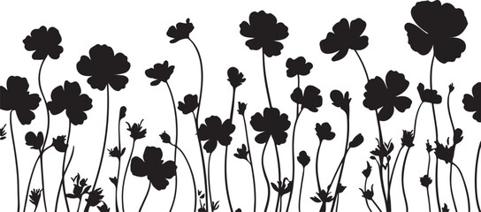 Naklejka premium Elegant Black Flower Silhouette Border on White Background for Design Projects