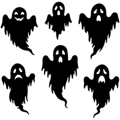 Set of black Halloween ghost silhouette icons