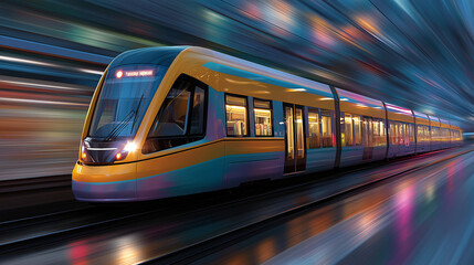 Urban Transit: A high-speed train hurtles through a futuristic tunnel, showcasing the seamless integration of modern technology and urban transportation. Capturing the essence of speed, innovation.