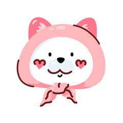 cute white cat head cartoon with pink scarf.