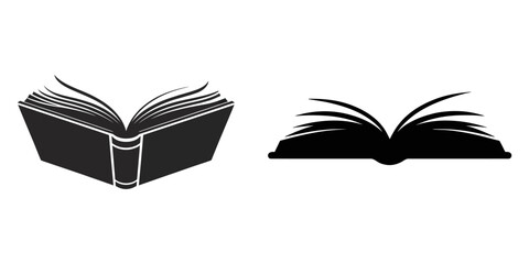 Collection of open books silhouette isolated on white background, Simple open book illustrations showing literacy learning education and knowledge study symbols, Book icons set isolated on transparent