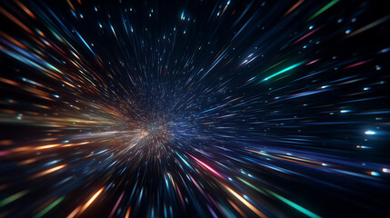 Interstellar Tunnel Vision: This image captures a thrilling descent into the cosmos, using dynamic lines to simulate the passage of a ship through a celestial tunnel. 