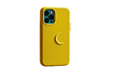 Yellow phone case, crescent moon design
