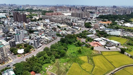 Aerial View of Urban and Farmland Landscape in Taiwan