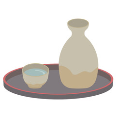 お盆に乗ったお猪口ととっくりのイラスト