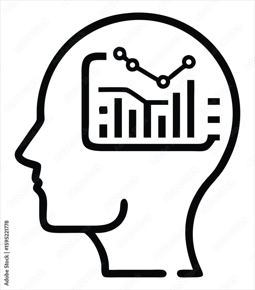 Poster conceptual illustration of data analysis and insights within a human mind representing cognitive pro