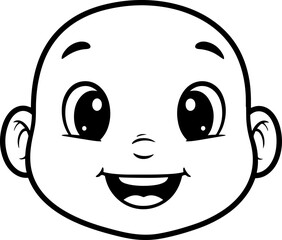 Black and White Cartoon Vector of a Smiling Baby Face