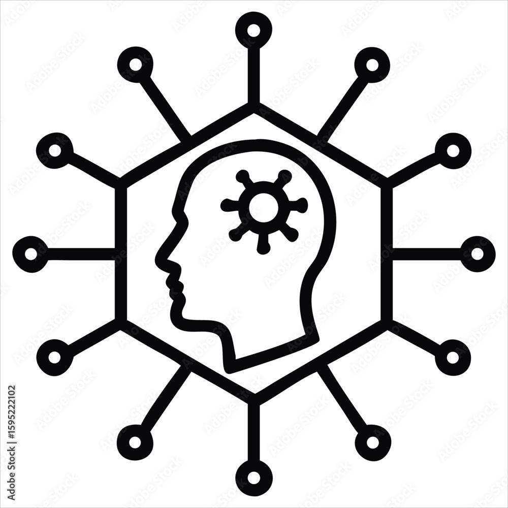 Poster abstract representation of artificial intelligence and neural networks within a human head symbolizi
