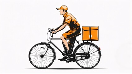 Fototapeta premium Courier Cycling Delivering Packages with Bicycle Transport, Eco-Friendly and Fast, Illustration