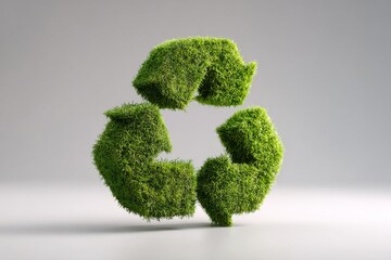 3D green grass recycle symbol isolated on white background.