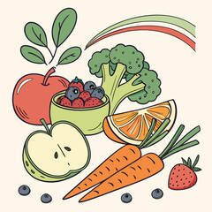 Fresh Fruits and Vegetables Illustration – Healthy Organic Food Concept