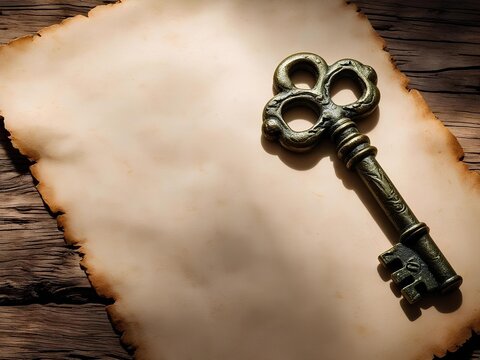 Antique Key on Old Parchment: Security Symbol for Real Estate, Inheritance or Historical Content