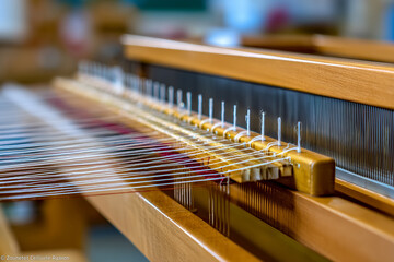 Cigarette Cellulose Label on Weaving Loom Showing Threads During Textile Production in a Workshop