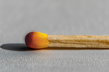 Single matchstick lies parallel on gray surface, stillness before sudden ignition