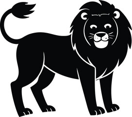 Obraz premium Cute cartoon lion with a big mane silhouette