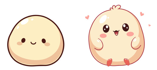 Obraz premium Cartoon soft ball and cute bun characters in pastel colors on isolated background 