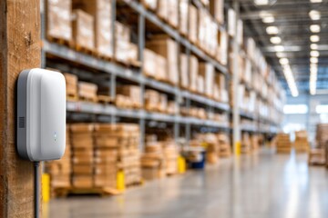 Fototapeta premium Warehouse interior with smart device on wall