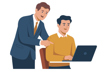Professional interaction between a mentor and mentee in a modern office setting during daytime with focus on guidance and learning
