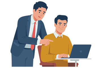 Professional interaction between a mentor and mentee in a modern office setting during daytime with focus on guidance and learning
