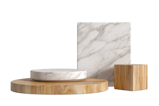 Marble and wood podiums - Powered by Adobe