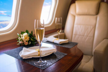 Luxurious first class plane airline seat, travel concept