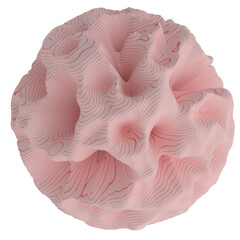 Organic 3D Forms with Pink and Coral Gradients – Striped Abstract Blobs, Wavy Topographic Shapes, Sculpted Geometry, Soft Volumes, Smooth Surface, Fluid Artistic Flow