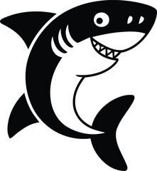 Cute cartoon shark with a big smile silhouette