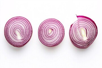 Top View of Sliced Pink Onion Isolated on White Background