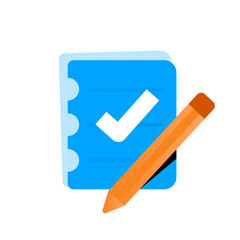 Illustration of checklist with paper sheet, check mark, and pen. Symbol of completed task, successful record, or note taking. Flat design for productivity, to do apps, reports, or reminders
