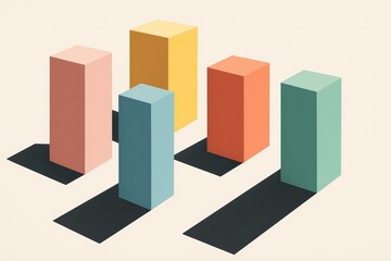 Fototapeta premium Abstract Colorful Columns with Long Shadows on Light Background
