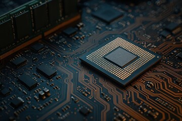 Advanced computer technology showcasing microprocessors circuit boards and digital communication infrastructure