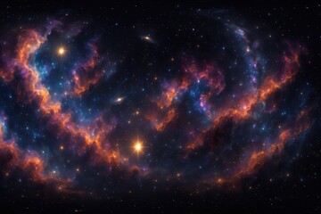 Obraz premium Immersive 360-degree cosmic nebula with swirling galaxies and stellar formations in deep space panorama
