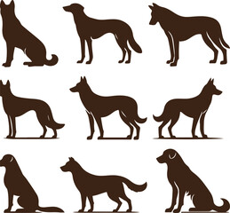 set of dogs silhouettes vector