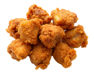 Photo of a pile of crispy golden brown fried chicken nuggets isolated on a transparent background, perfect for a delicious snack or appetizer