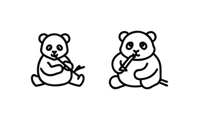 Two cute cartoon pandas sitting and eating bamboo stalks