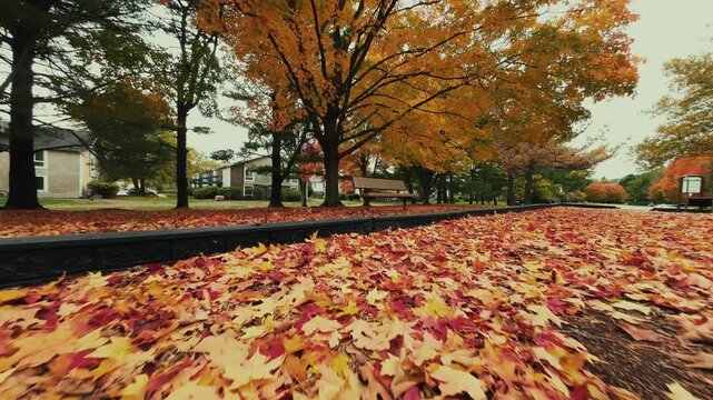 Beautiful Autumn foliage piles up on ground with stunning nature colors