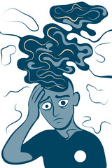 Man in great stress. Emotional load and burnout. Vector illustration on white background