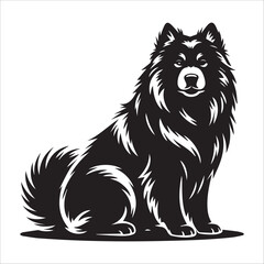 Fluffy Dog Silhouette Vector – Black Sitting Pet Outline, Minimalist Animal Art Design