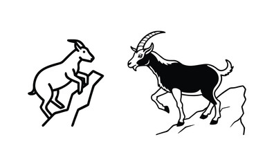 Two stylized goats climbing rocky terrain illustration