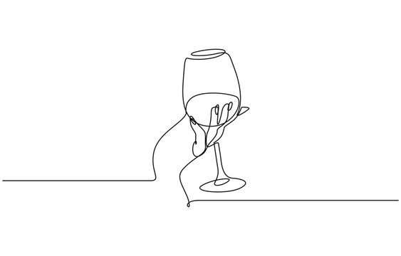 Single line drawing of a champane celabrations, Hand drawn hands hold wine clinking glasses one line art, Hand cheering with glass of champagne. Vector illustration. Editable stroke.