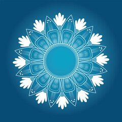 Radiant blue mandala with glowing petals on dark blue background