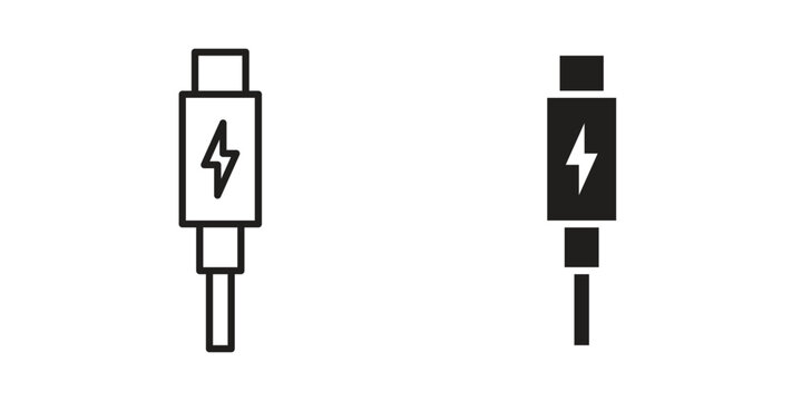 USB type c icon set. minimal logotype web element pack.