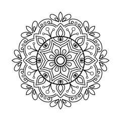 Ethnic Indian mandala coloring page with a floral pattern, a decorative ornament design for meditation