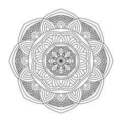 Intricate Floral Mandala Design for Coloring and Decoration Black and White Vector Art