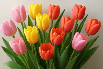 Naklejka premium Fresh spring tulip collection in soft pastel colors arranged for elegant seasonal display