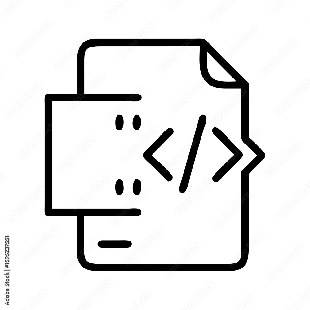 Fototapete document with code symbol outline simple silhouette vector illustration