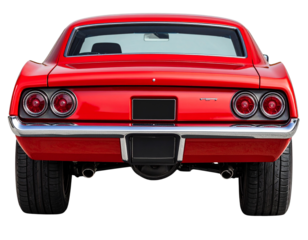Classic Muscle Car Rear 3/4 View with Wide Tires and Dual Exhausts, Transparent Background