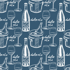 Hand drawn vector seamless pattern trendy italian style dolce vita for invitations, menus design, cards, posters. 